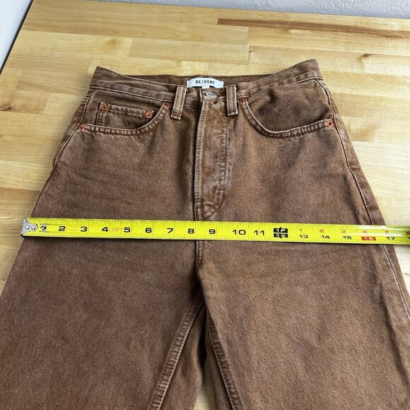 RE/DONE 70S Ultra High Rise‎ Stove Pipe Button Fly 100% Cotton Jeans Sz 24 Brown - Picture 13 of 14